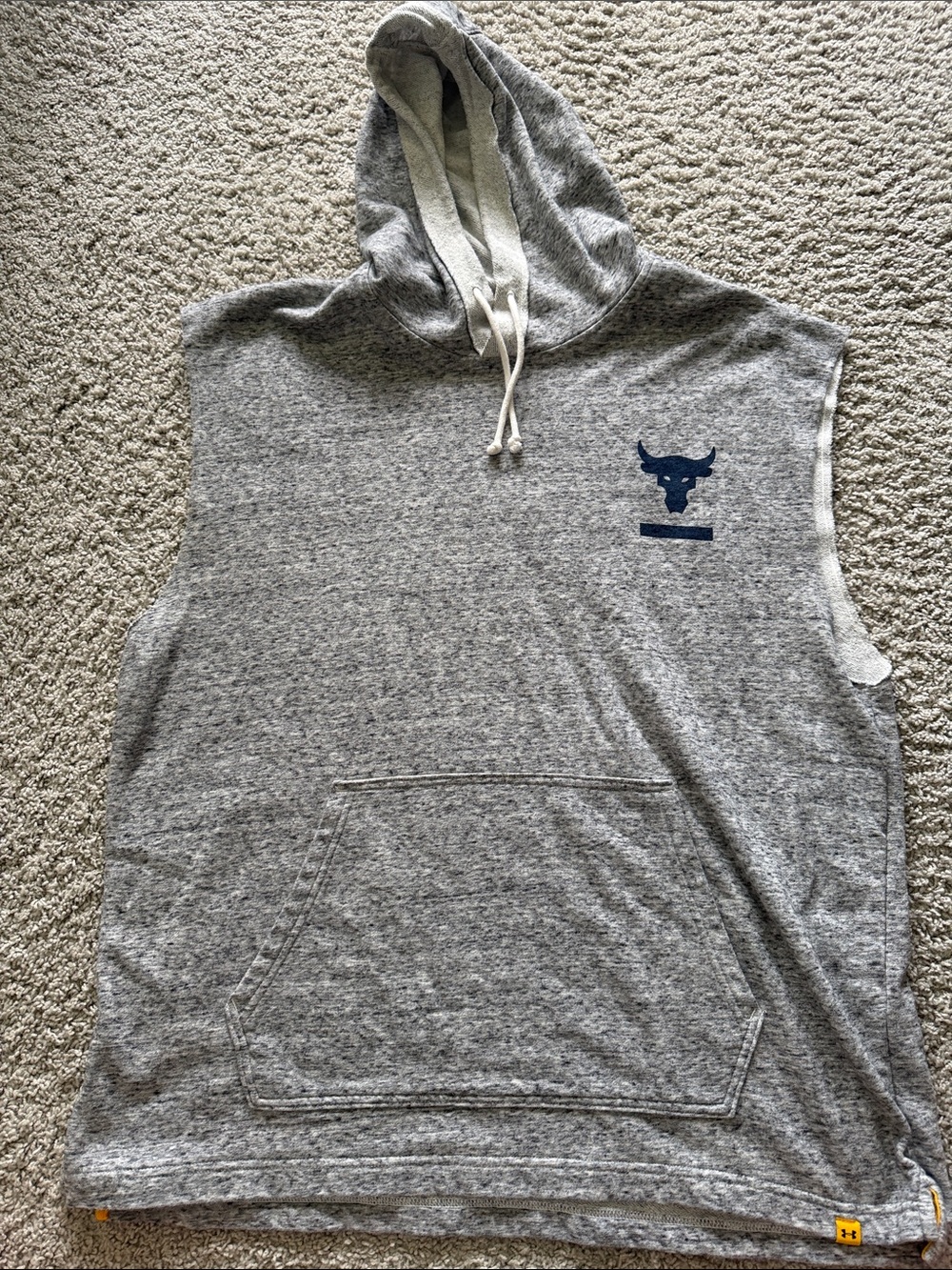 Under Armour Men’s Grey Sleeveless Hoodie with Navy Bull Logo